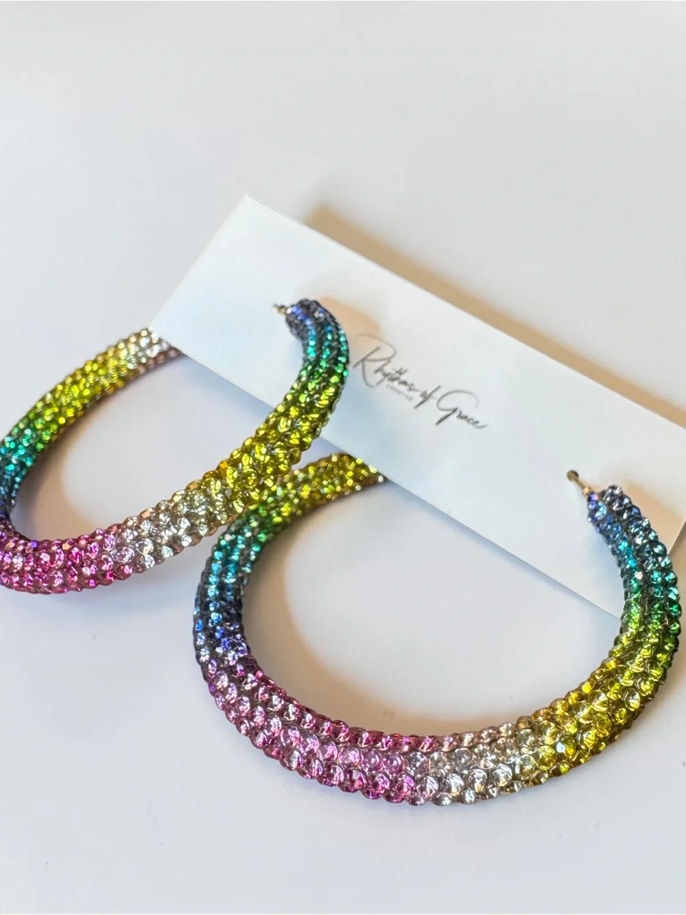 NWT Rainbow Rhinestone Sparkly Hoop Earrings